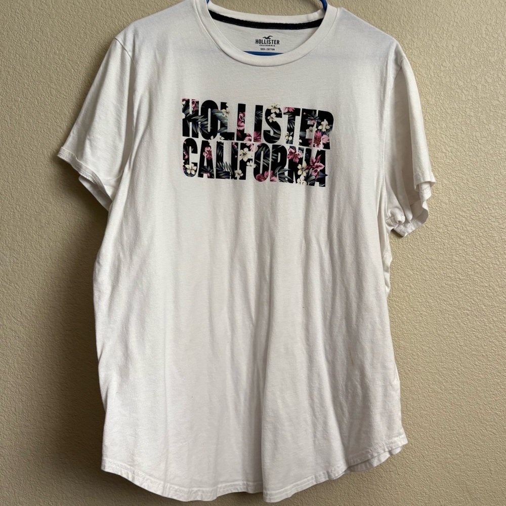 Hollister White Tee with Floral Lettering